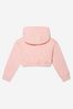 Girls Cotton Cropped Logo Hoodie in Pink