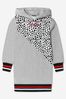 Girls French Terry Long Sleeve Hooded Dress in Grey