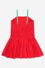 Girls Cotton Strawberry Dress With Leaf Wings in Red