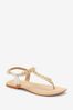 Gold Forever Comfort® Leather Jewel Toe Post Flat Sandals