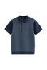 Indigo Blue Knitted Short Sleeve Textured Polo Shirt (3-16yrs)