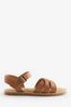 Tan Brown Standard Fit (F) Woven Leather Chaussures Sandals