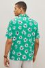 Green/White Floral Print Cuban Collar Short Sleeve Shirt