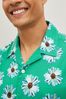 Green/White Floral Print Cuban Collar Short Sleeve Shirt