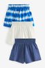 Blue/White/Woodblock/Tie Dye Soft Slub Jersey Shorts 3 Pack (3-16yrs)