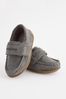 Grey Standard Fit (F) Leather Penny Loafers with Touch & Close Fastening