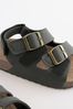 Black Cushioned Footbed Double Buckle Touch Fastening Corkbed Sandals