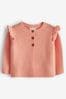 Peach Pink Frill Shoulder Knitted Baby Cardigan (0mths-2yrs)
