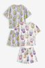 Lilac Purple/Cream Avocado/Bubble Tea Character 2 Pack Short Pyjamas (3-16yrs)