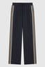 Reiss Navy Odell Petite Wide Leg Pull On Trousers