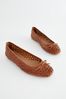 Tan Brown Forever Comfort® Leather Weave Ballerina Shoes