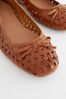 Tan Brown Forever Comfort® Leather Weave Ballerina Shoes