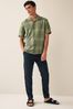 Green/Black Textured Check Cuban Collar Short Sleeve Shirt