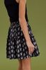Black/Ivory White Floral Woodblock Print Soft Jersey Tiered Skirt (3-16yrs)