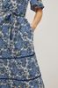 Blue Paisley Print Zip Neck Midi Dress