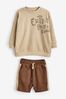 Tan Brown Long Sleeve Top and Shorts Set (3mths-7yrs)