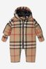 Baby Check Print River Puffer Snowsuit in Beige
