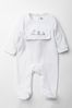 Rock A Bye Baby Boutique White Toy-Detail Velour Sleepsuit