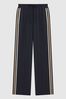 Reiss Navy Odell Wide Leg Pull On Trousers