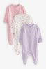 Pink/Lilac Purple Stars Baby Sleepsuits 3 Pack (0-3yrs)