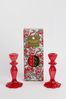 Talking Tables Red Boho Candle Holder with Red  Green Spiral Candles