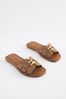 Tan Brown Extra Wide Fit Forever Comfort® Leather Chain Detail Mule Sandals
