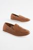 Tan Brown Woven Detail Contrast Sole Loafers