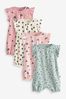 Mint Green/Pink 4 Pack Printed Baby Rompers