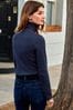 Navy Blue Long Sleeve Ribbed Roll Neck Top