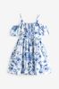 Blue Tile Cotton Cold-Shoulder Rot Dress (3-16yrs)