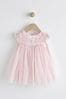 Pale Pink Baby Occasion Embroidered Sparkle Mesh jill Dress (0mths-2yrs)