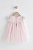 Pale Pink Baby Occasion Embroidered Sparkle Mesh jill Dress (0mths-2yrs)