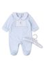 Rock A Bye Baby Boutique Blue Bear Detail Velour Sleepsuit