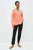 Coral Pink Stripe Long Sleeve V-Neck Blouse