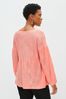 Coral Pink Stripe Long Sleeve V-Neck Blouse