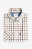 Cream/Neutral Check Regular Fit Short Sleeve Easy Iron Button Down Oxford Shirt