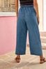 Mid Blue Elasticated Waist Wide Crop Trousers