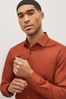 Rust Brown Slim Fit Single Cuff Easy Care Textured Shirt