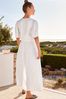 White Linen Blend Button Down Midi Dress