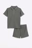 River Island Green Boys Plisse Polo Shirt Shorts Set