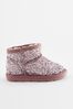 Pink Glitter Mini Faux Fur Lined Water Repellent Pull-On Suede Boots
