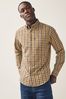Neutral Brown Heritage Gingham Regular Fit Easy Iron Button Down Oxford Shirt