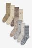Grey/Neutral 8 Pack Embroidered Stag Socks