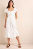 White Linen Mix Button Through Midi Dress