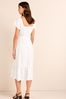 White Linen Mix Button Through Midi Dress