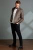 Brown Nubuck Leather Quilted Racer Jacket