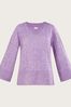 Monsoon Purple V-Neck Cable Longline Jumper with Recycled Polyester