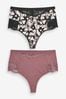 Black Print/Pink Tummy Control Light Shaping High Waist Thongs 2 Pack