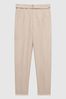 Reiss Oatmeal Trail Cotton-Linen Buckled Trousers
