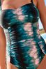 Teal Blue/Pink Tummy Control Ruched Bandeau Swimsuit